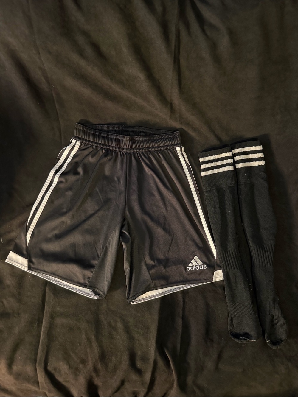 adidas Black Youth Soccer Shorts with White Stripes